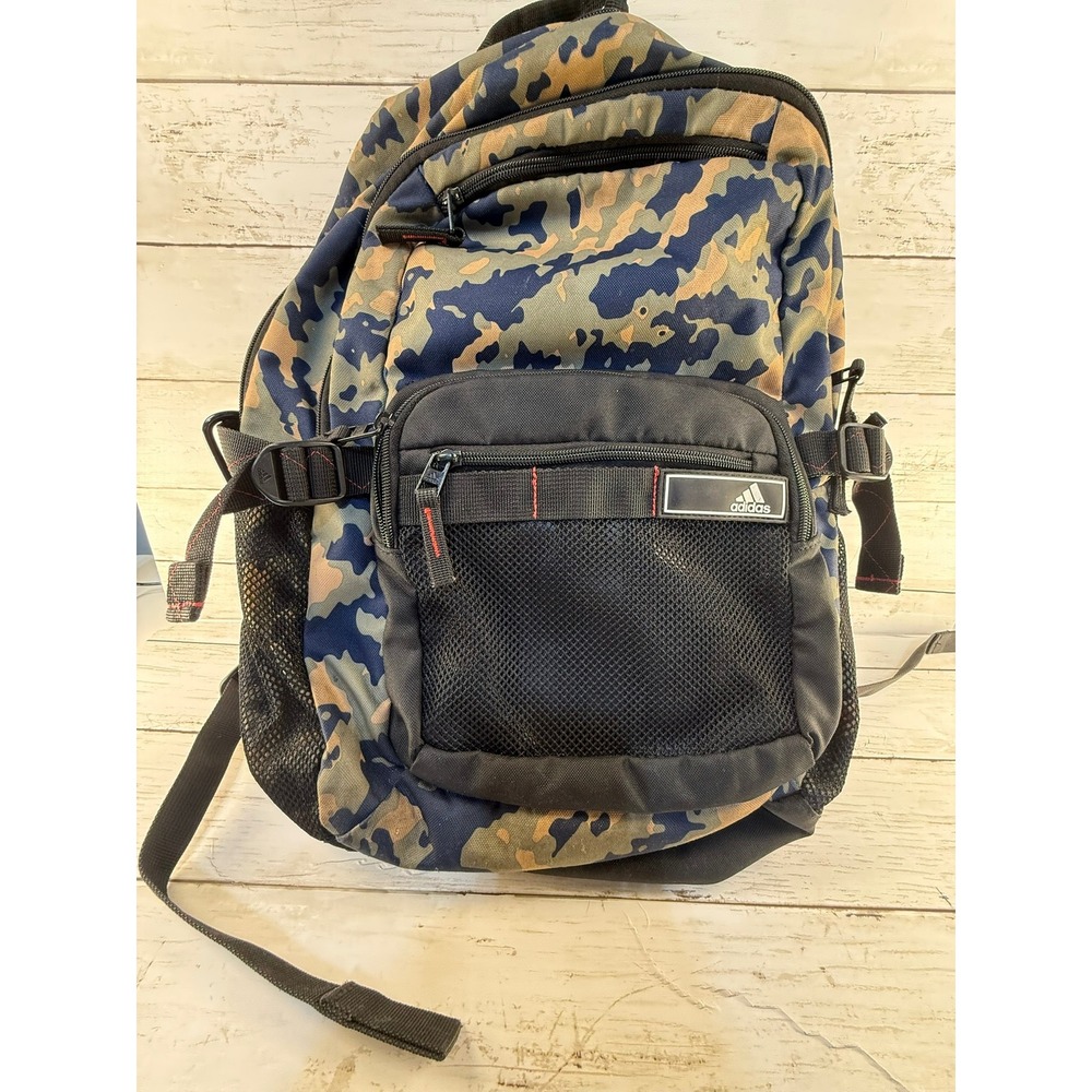 Adidas Camo Backpack Blue Green Camouflage School Travel Bag with Mesh Pockets‎